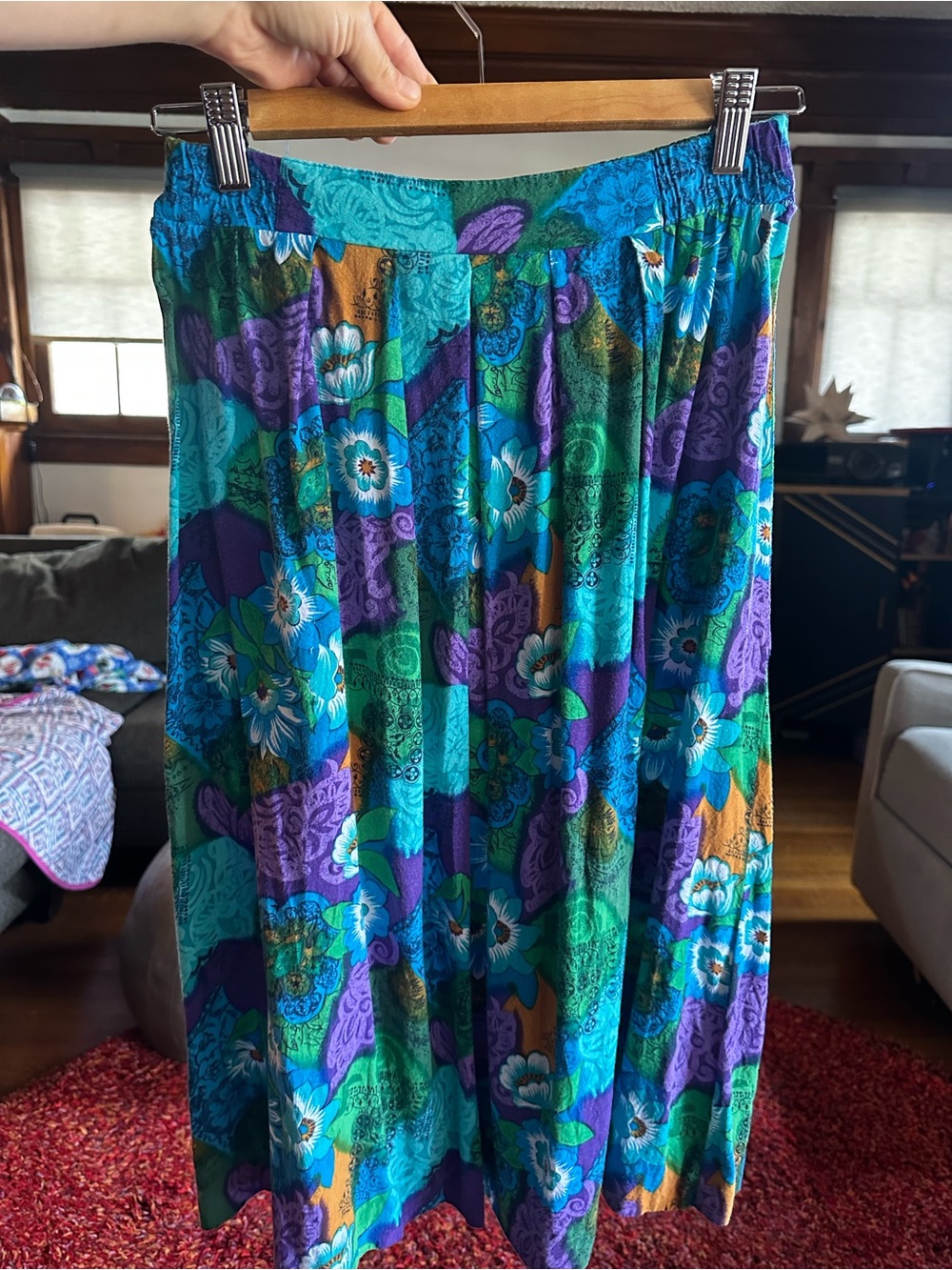 Norton McNaughton Petites Multicolor Floral Skirt in Teal, Purple & Turquoise